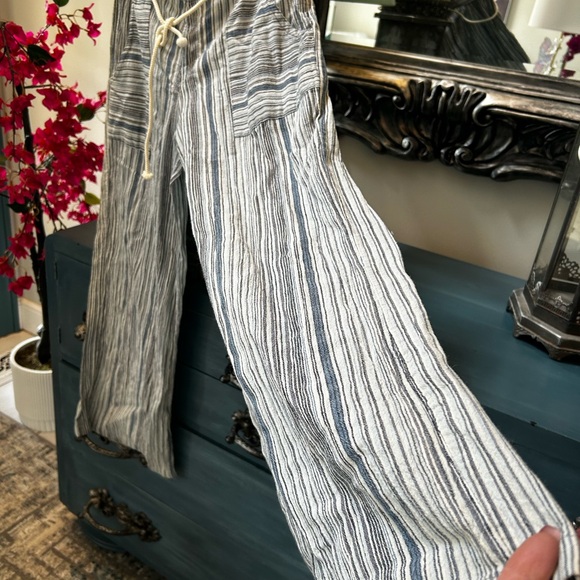 Raya Sun Wide Leg Striped Shirt Cargo Pants - Blue/Gray/White Rope Belt Sz 28” - Picture 5 of 9